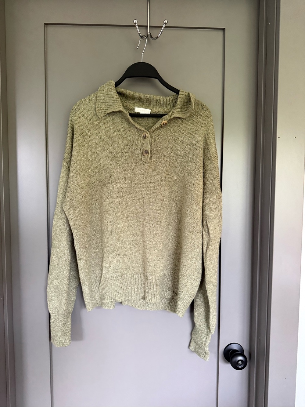 mine Olive Green Polo-Collar Knit Pullover